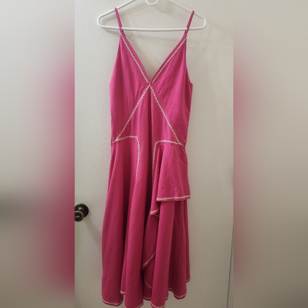 Esteban Cortazar Elegant Pink Women's Dress, Size Medium, Linen/Rayon.